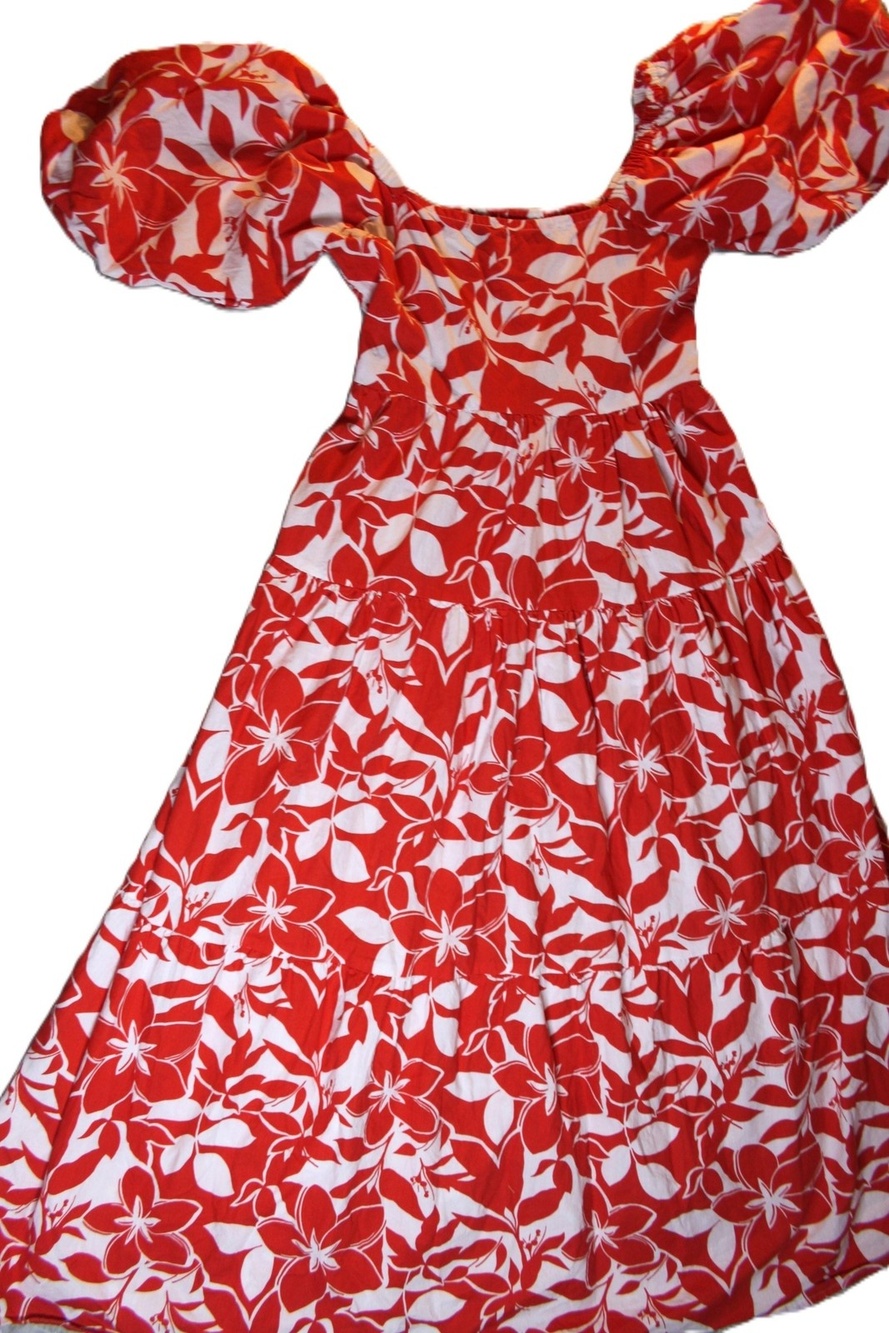 Meadow Rydes Dress Womens Medium Red Floral Fit & Flare Smocked Puff Sleeve